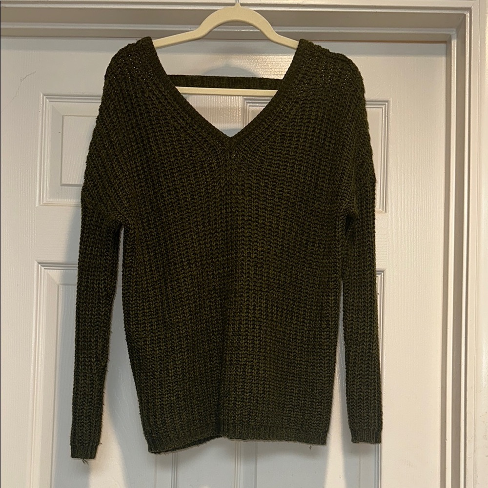 Cotton On Green V-Neck Sweater Chunky Knit